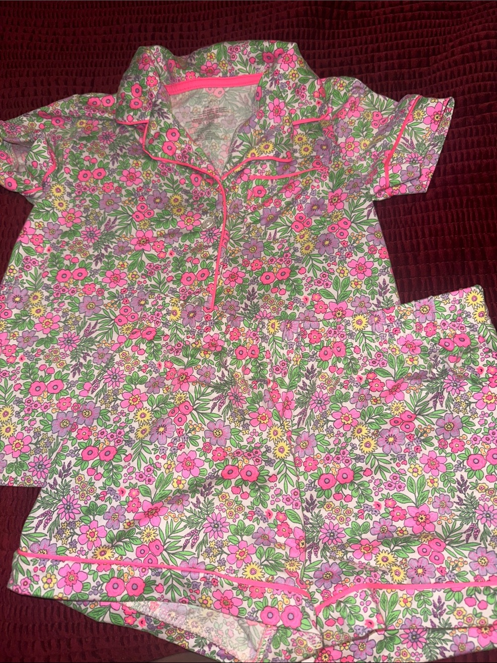 Girls' Pink Floral Short Pajama Set